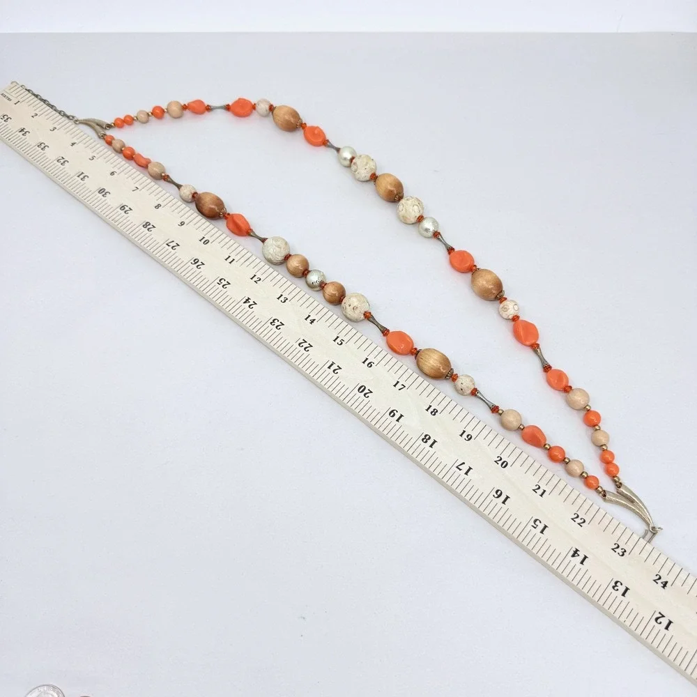 Arthur Pepper Vintage Necklace Double Strand Wood Stone Coral‎ Bead Mid Mod